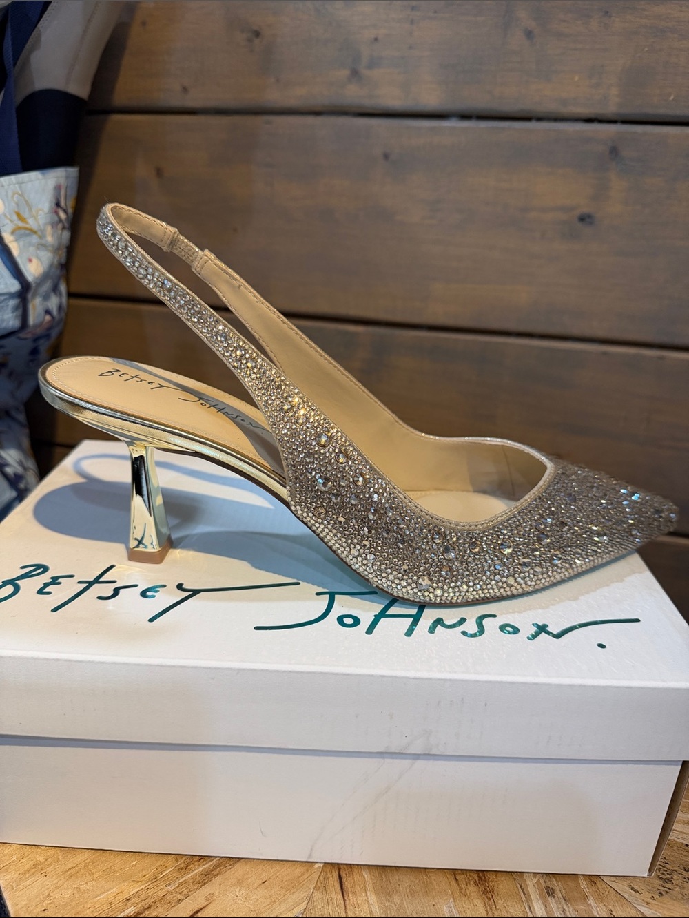 Betsey Johnson Champagne Crystal Embellished Slingback Pumps(New with Box)